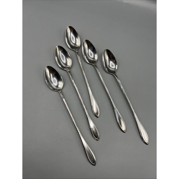 5 Antique Silver Plate Ice Tea Spoons New England Silverplate Rosemary 1919 - Picture 5 of 10